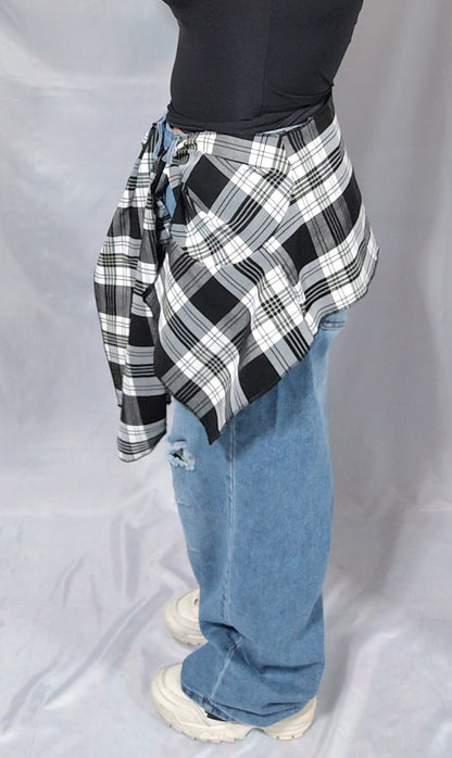 Jeans ballon con foulard camicia